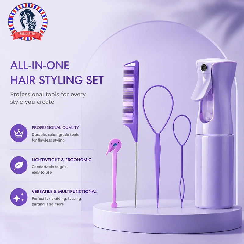 Hair Care Spray - Ensemble de brosses à cheveux, flacon
